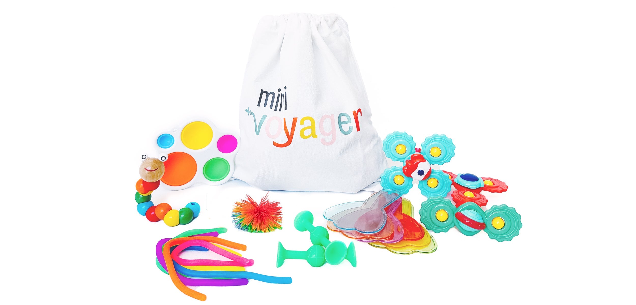 minivoyager Quick-buy Jetsetter™ activity kit for 6-18 months with soft fabric, colorful plastic toys, and textured sensory