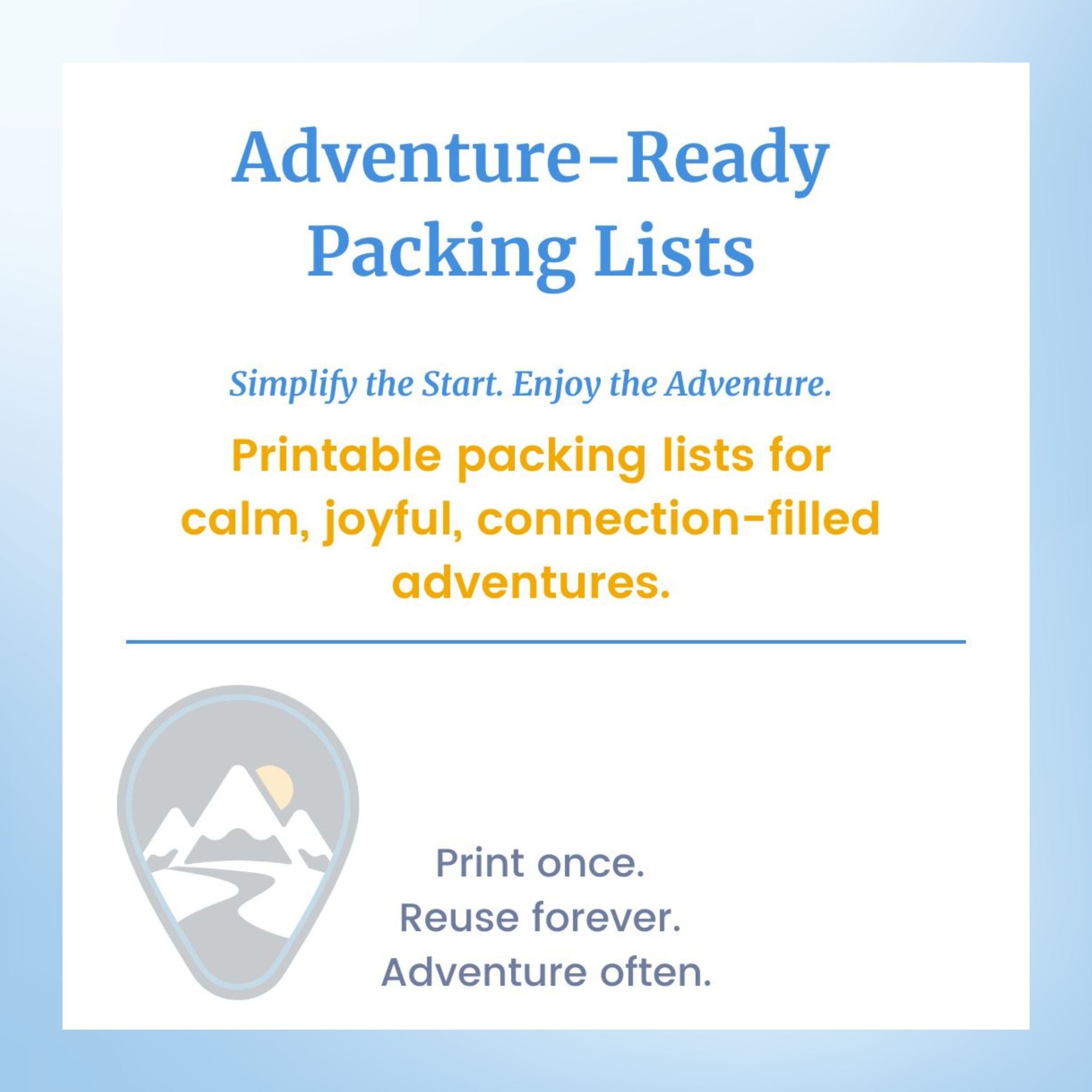 A to Z Adventure Gear packing checklist with waterproof laminated paper, compact size, and colorful illustrated icons for