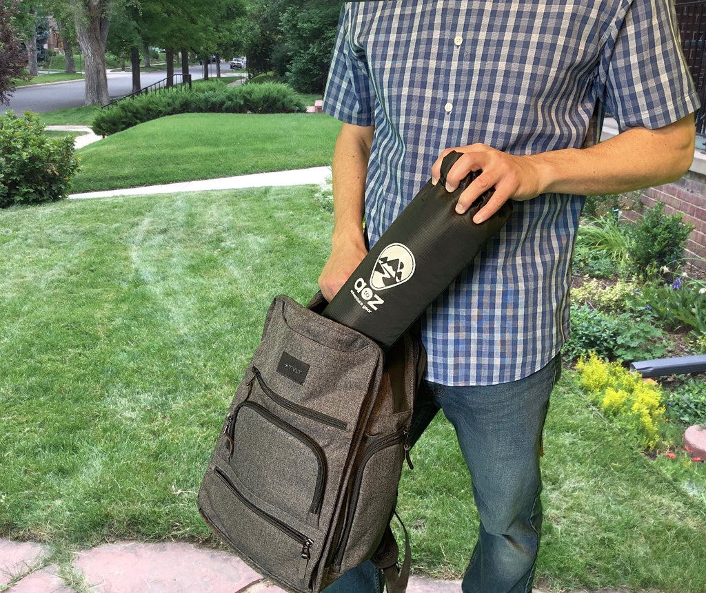 Black drawstring closure with reinforced stitching on the small, lightweight nylon stuff sack for the Lay and Play Adventure